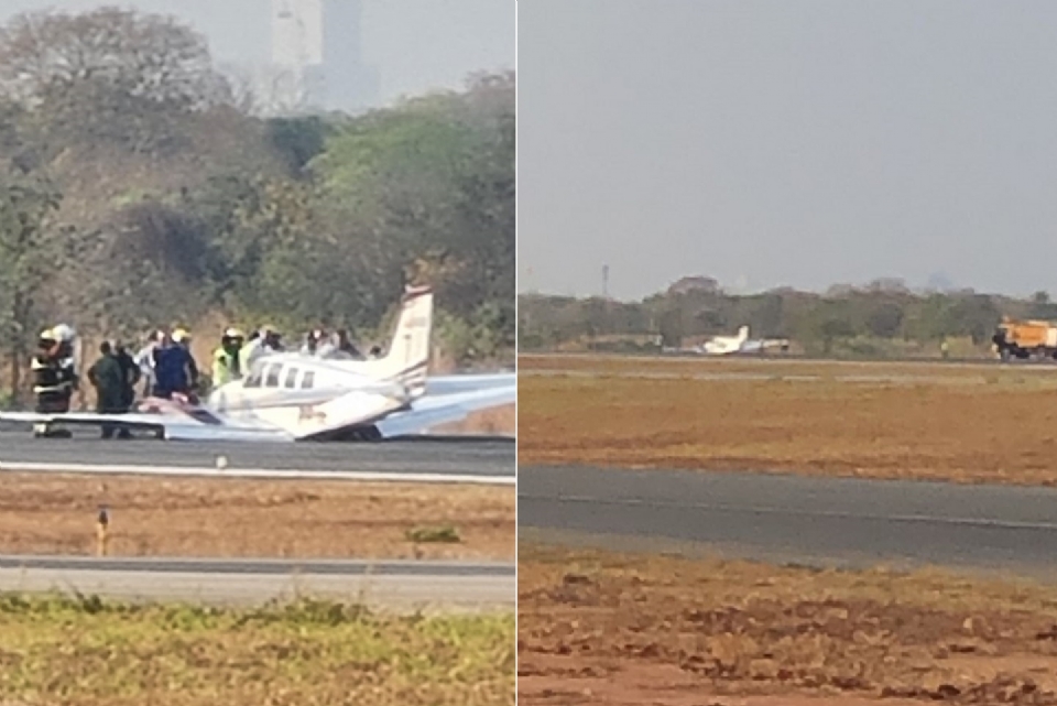 Aeronave aterrissa de barriga no aeroporto de Cuiabá após problema no trem de pouso