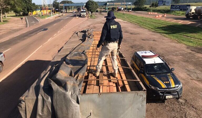 PRF apreende carga ilegal de madeira que saiu de Alta Floresta e seria levada a São Paulo