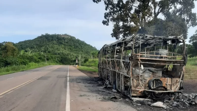 Ônibus pega fogo na estrada e 40 passageiros são retirados às pressas em MT