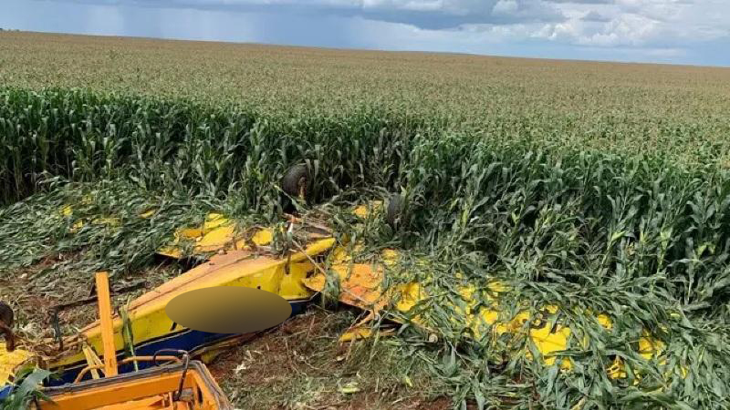 Defensivos vazam e avião agrícola cai em milharal em Sorriso