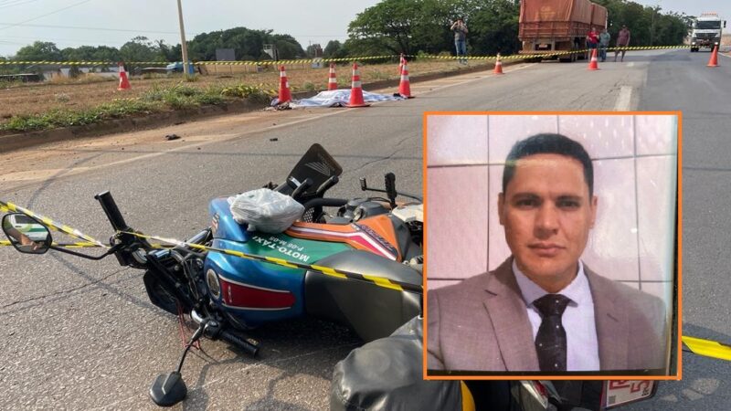 Mototaxista morre esmagado por carreta na BR-163 momento que registrava foto de acidente em Sorriso