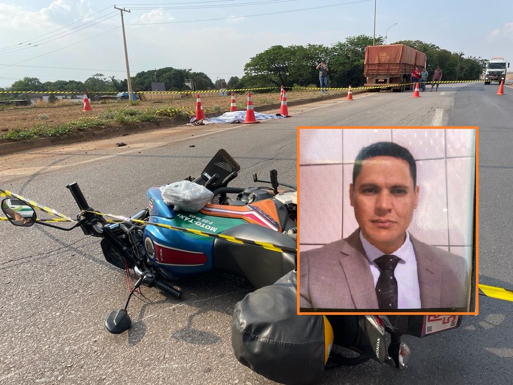 Mototaxista morre esmagado por carreta na BR-163 momento que registrava foto de acidente em Sorriso