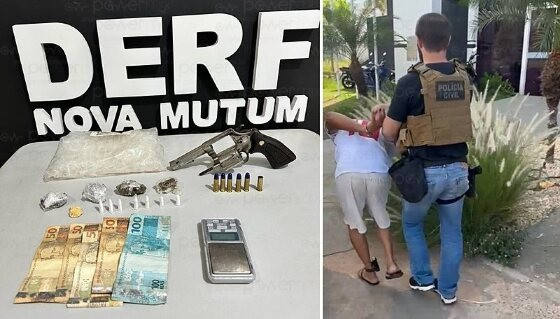 DERF prende jovem de 25 anos por envolvimento com tráfico de drogas e apreende arma de fogo em Nova Mutum/MT