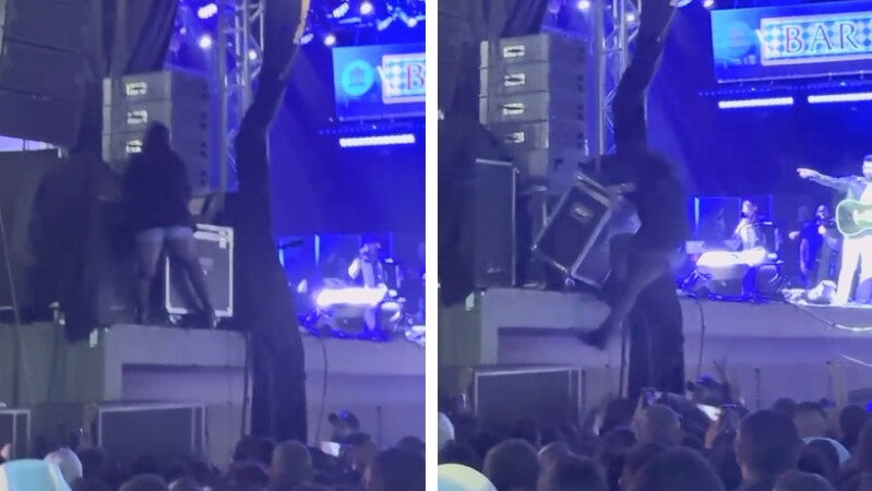 Fã de Gustavo Lima tenta invadir palco e despenca com caixa de som em Cáceres