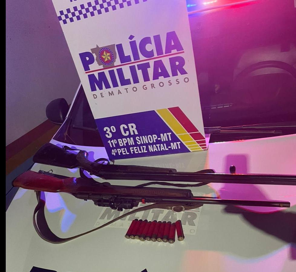 PM prende dois homens por porte ilegal de armas de fogo e munições em Sinop e Feliz Natal