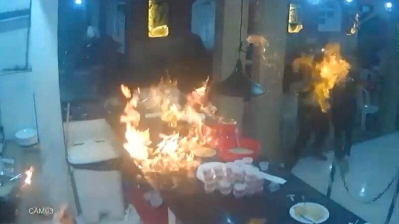 Imagens mostram funcionário de churrascaria com corpo em chamas após incêndio