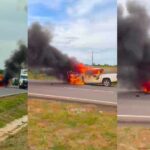 Amarok pega fogo na BR-163 entre Sinop e Sorriso; ocupantes escapam sem ferimentos