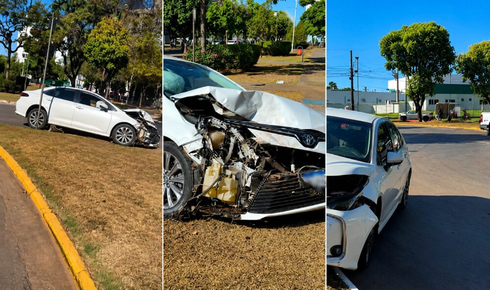 Motorista perde controle de carro após batida traseira e veículo para na esquina em Nova Mutum