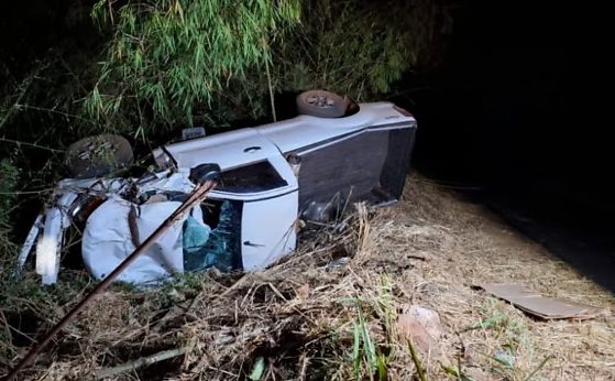 Motorista fica ferido após caminhonete sair da pista, bater em árvore e capotar em MT-270