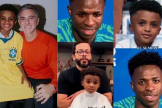 Mini Vini Jr., de Cuiabá, recebe camisa autografada da Seleção das mãos de Luciano Huck